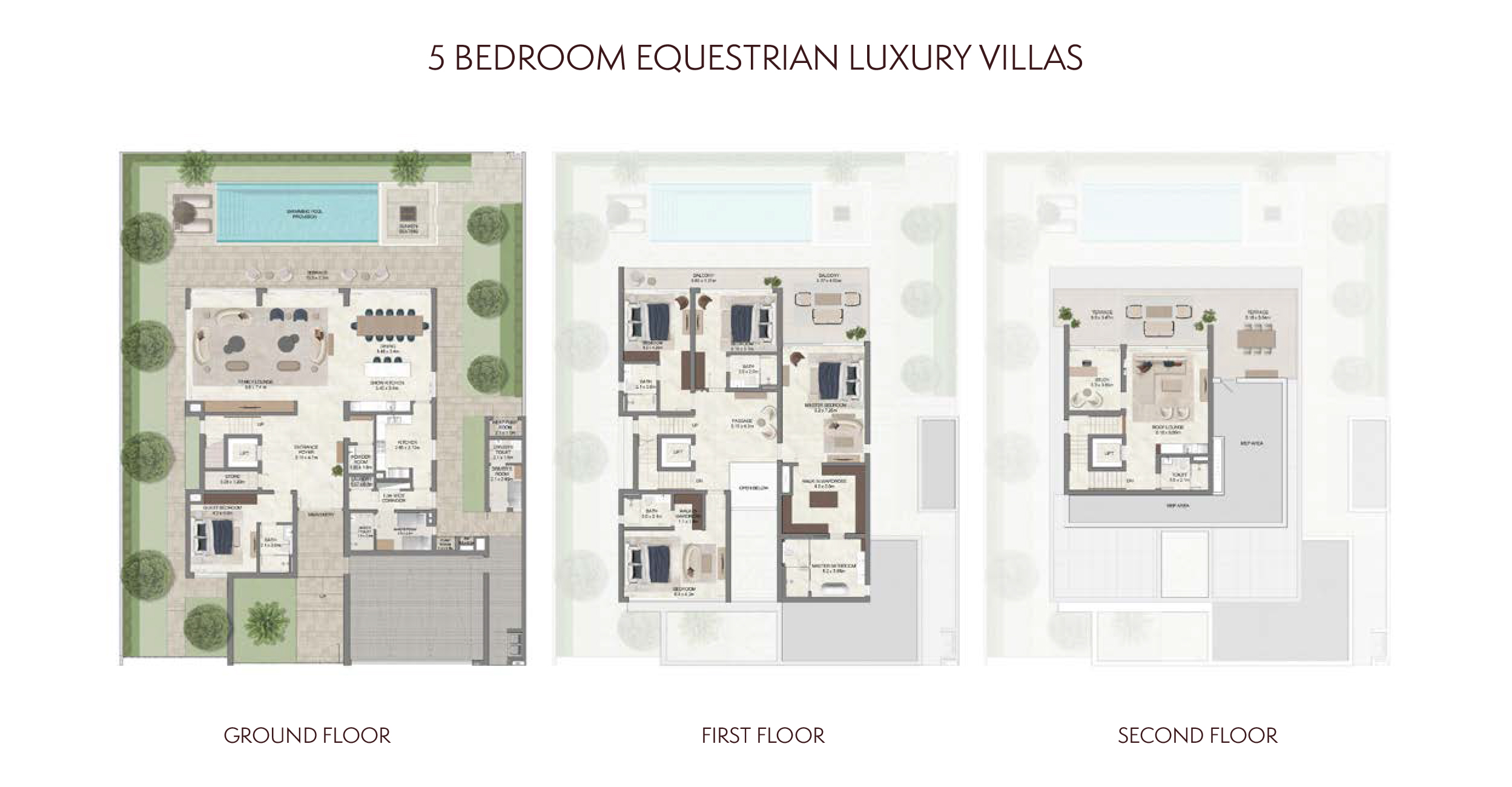 Floor plan for a typical 5-bedroom equestrian villa.