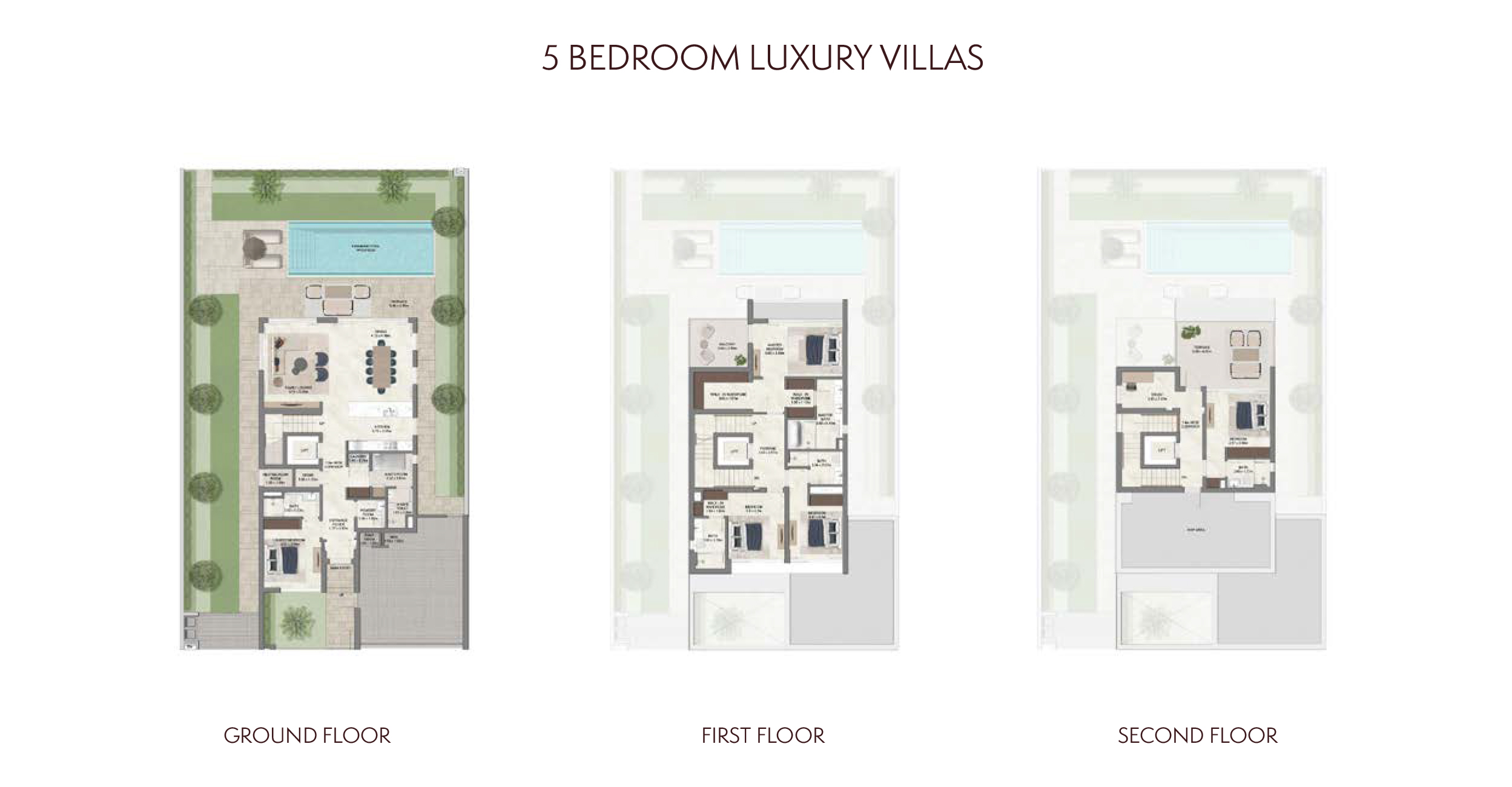 Floor plan for a typical 5-bedroom luxury villa.